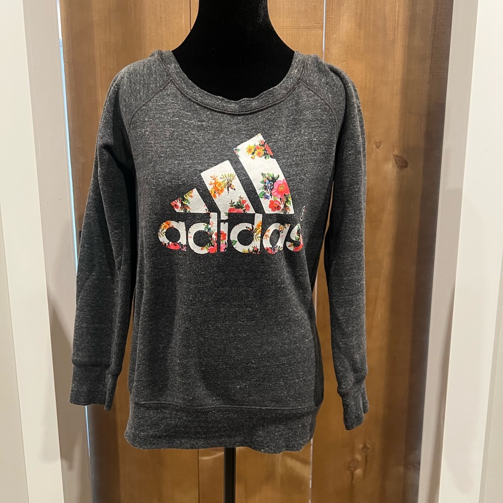 Adidas Women's Charcoal Floral Logo Sweater